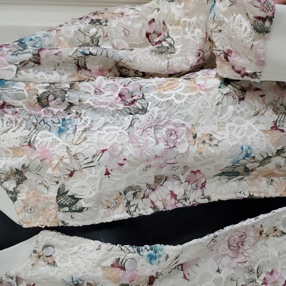 NANETTE NANETTE LEPORE ivory multi Floral crochet Lace Bomber Jacket size Medium - Picture 7 of 15